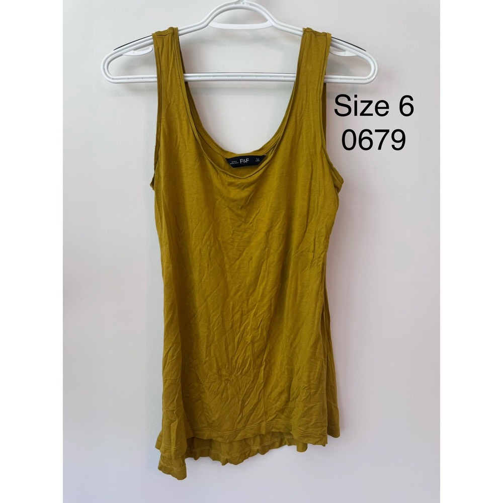 F&F Womens Mustard Yellow Scoop Neck Tank Top Size 6 Sleeveless Basic Tee Ochre